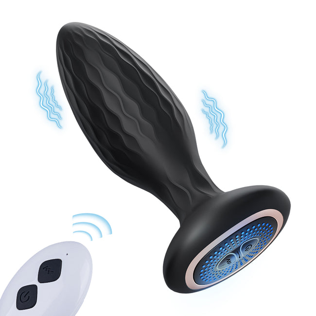 LED灯 360°旋转和振动遥控肛塞 适用于单人或情侣