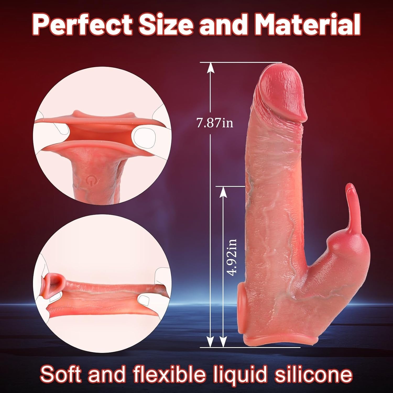 Acmejoy - Penis Enlarger Vibrator – Lifelike Penis Sleeve with Rabbit & Dual Motors