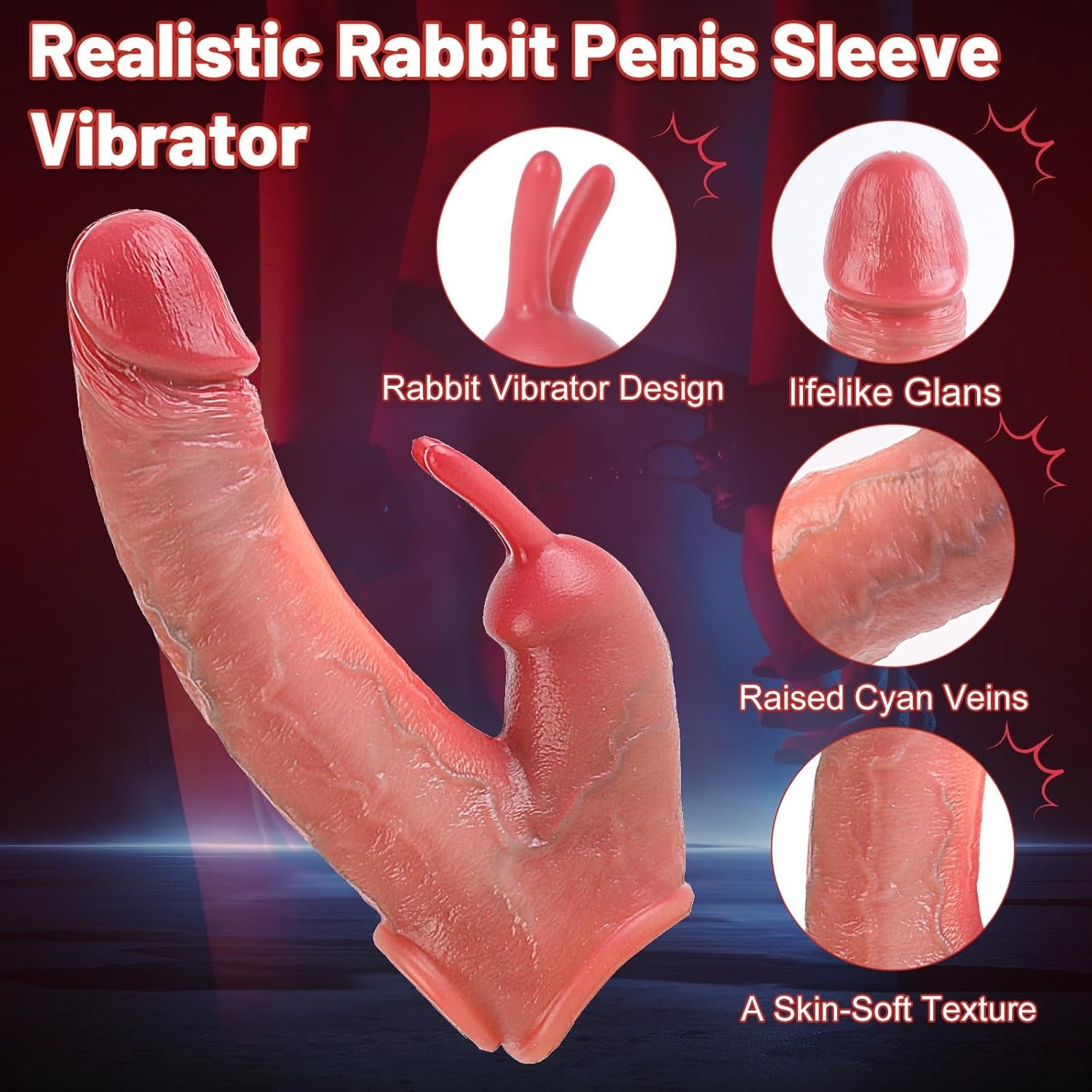 Acmejoy - Penis Enlarger Vibrator – Lifelike Penis Sleeve with Rabbit & Dual Motors
